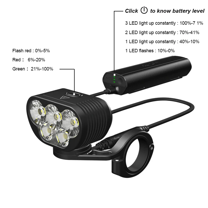 Fanalino Mountain Bike Faro Anteriore LED Magicshine Monteer 6500S V2.0 - , Batteria 10000mAh, Per Bici E MTB 6500 Lumen